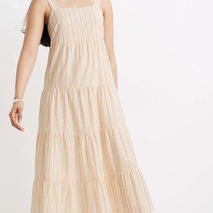 Madewell Striped Button-Back Tiered Midi Dress